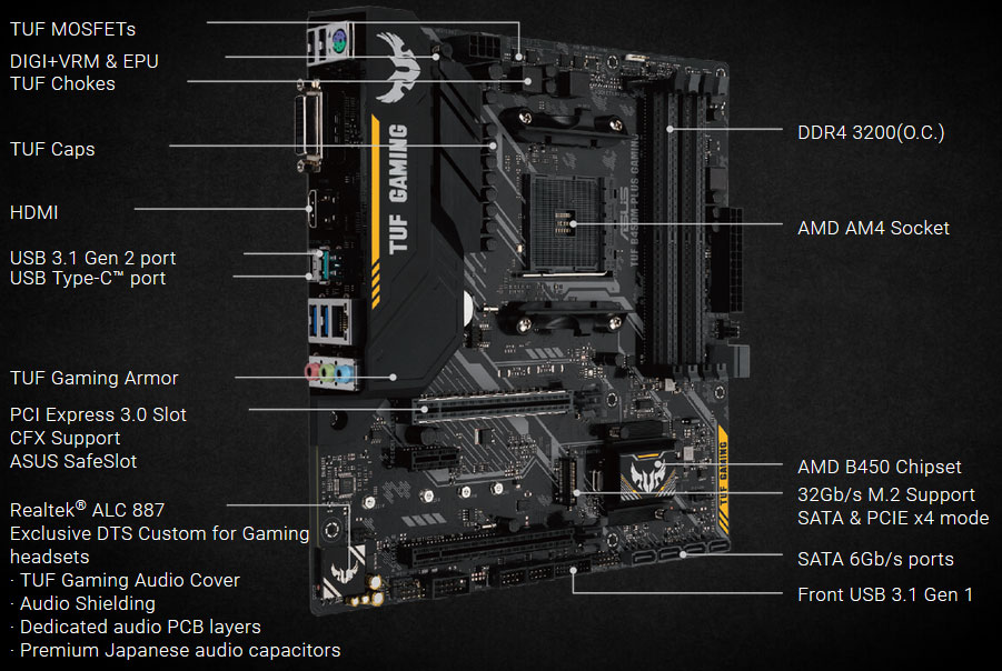 ASUS TUF B450M-PLUS GAMING AM4 AMD B450 SATA 6Gb/s Micro ATX AMD Motherboard